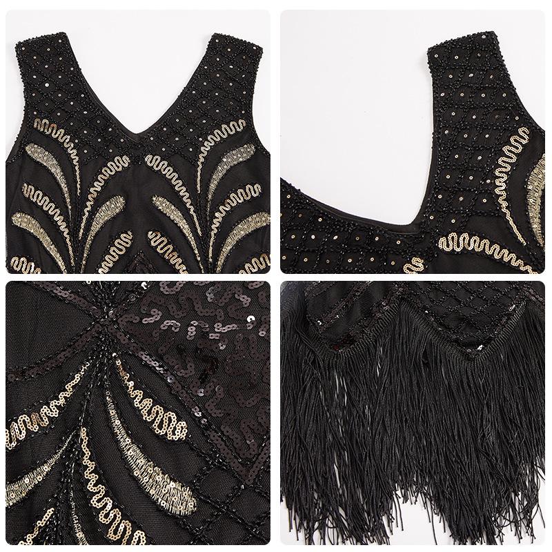 1920s Vintage Plus Size Tassel Evening Dress with Handmade Beading and Sequins