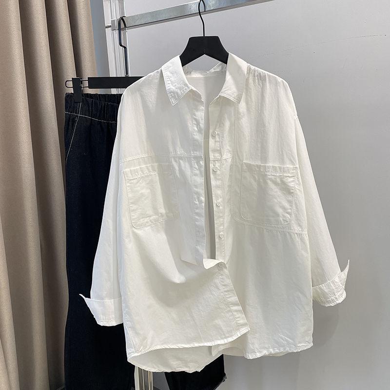 Korean Women's Autumn New Spliced Polo Collar Button Pocket Fashion Solid Loose Casual Long Sleeve Blouses Shirts