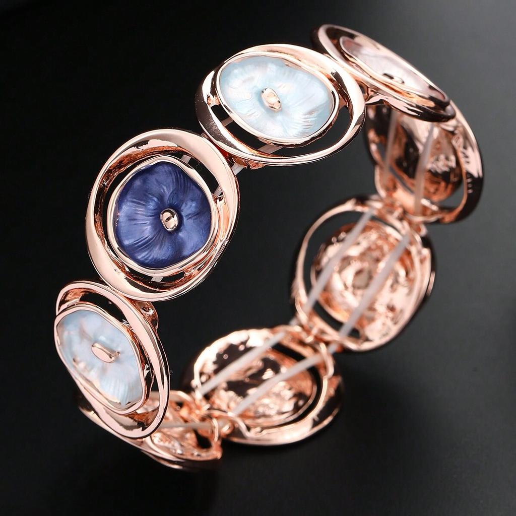 Color Painting Oil Round Hollow Flower Bracelet, Small Fresh Lady Summer Flower Elastic Bracelet