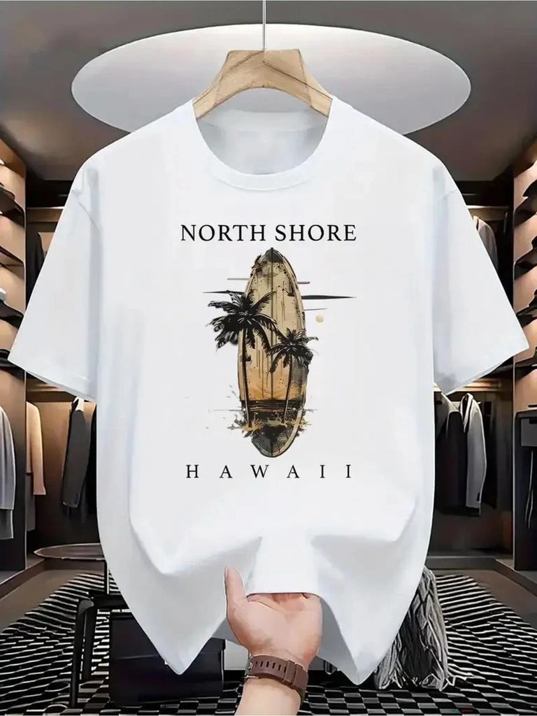 North Shore Hawaii EleUnisexts Surfboar Beach Surfing TShirt Unisexs Cotton Tee Unisex Summer Oversize Novelty Streetwear Casual Top