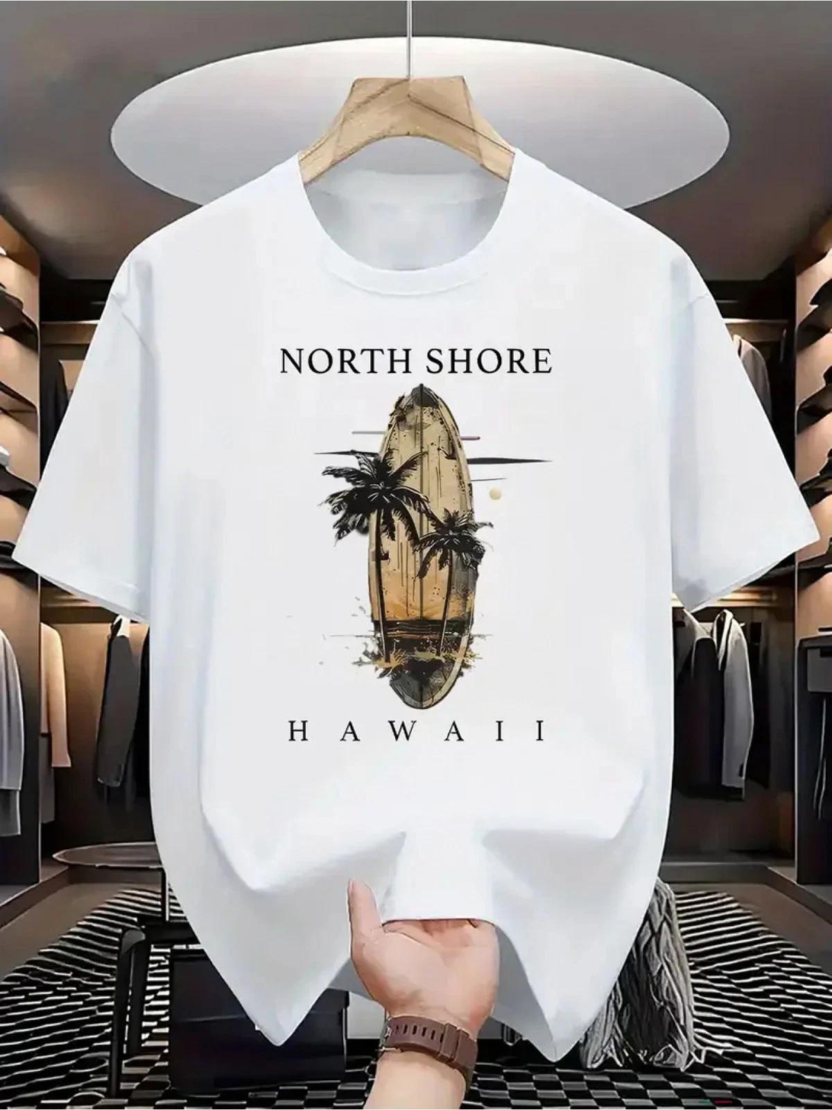 North Shore Hawaii EleUnisexts Surfboar Beach Surfing TShirt Unisexs Cotton Tee Unisex Summer Oversize Novelty Streetwear Casual Top XL
