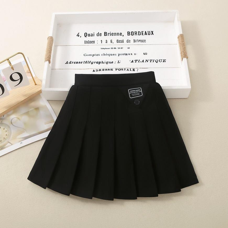 Girls' Skirt Pleated Skirt 2024 Spring and Autumn New Style Medium and Large Children's Solid Color Skirt Children's Versatile Jk Skirt Autumn