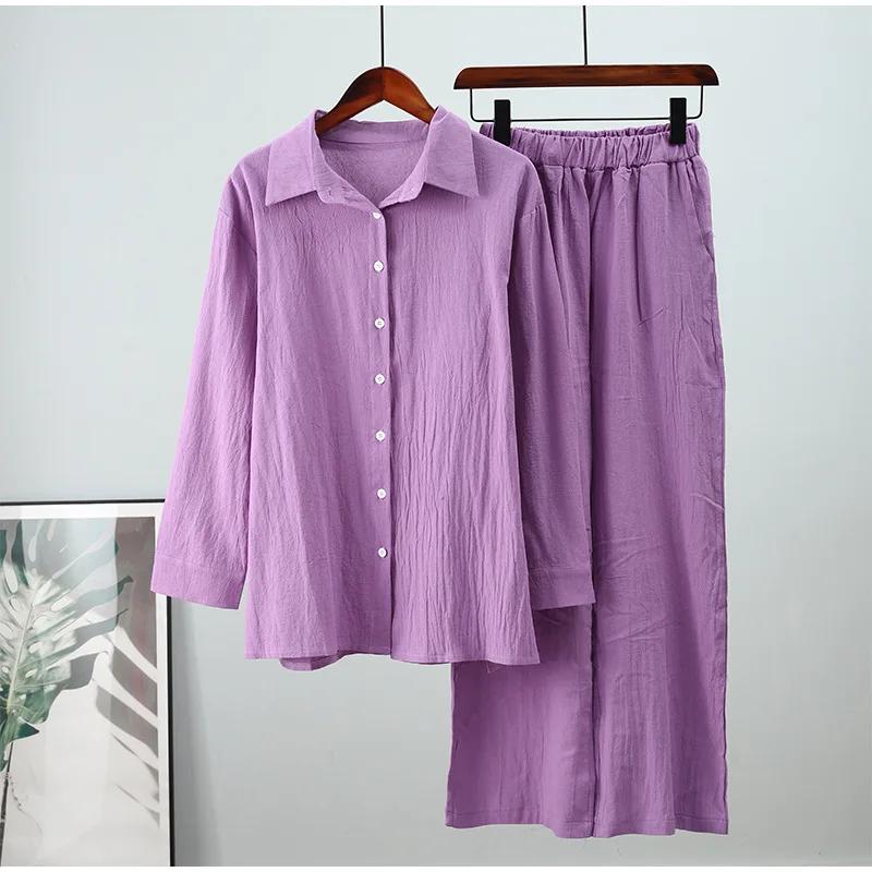 Set Musulmano da Donna Set Pantaloni a Gamba Larga Set Due Pezzi Lino Bottoni Camicia Completo Ramadan Eid Dubai Ensemble Abbigliamento Arabo