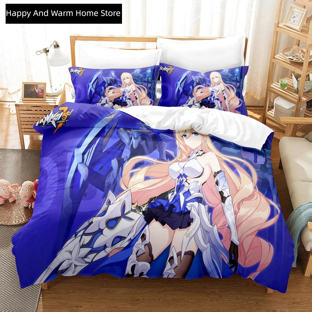 3D Anime Honkai Impact 3rd Beding Set Printed Decorative 2_3pcs Soft Duvet Cover Set Bedclothes Comfortable Quilt Cover Home For Home Textiles