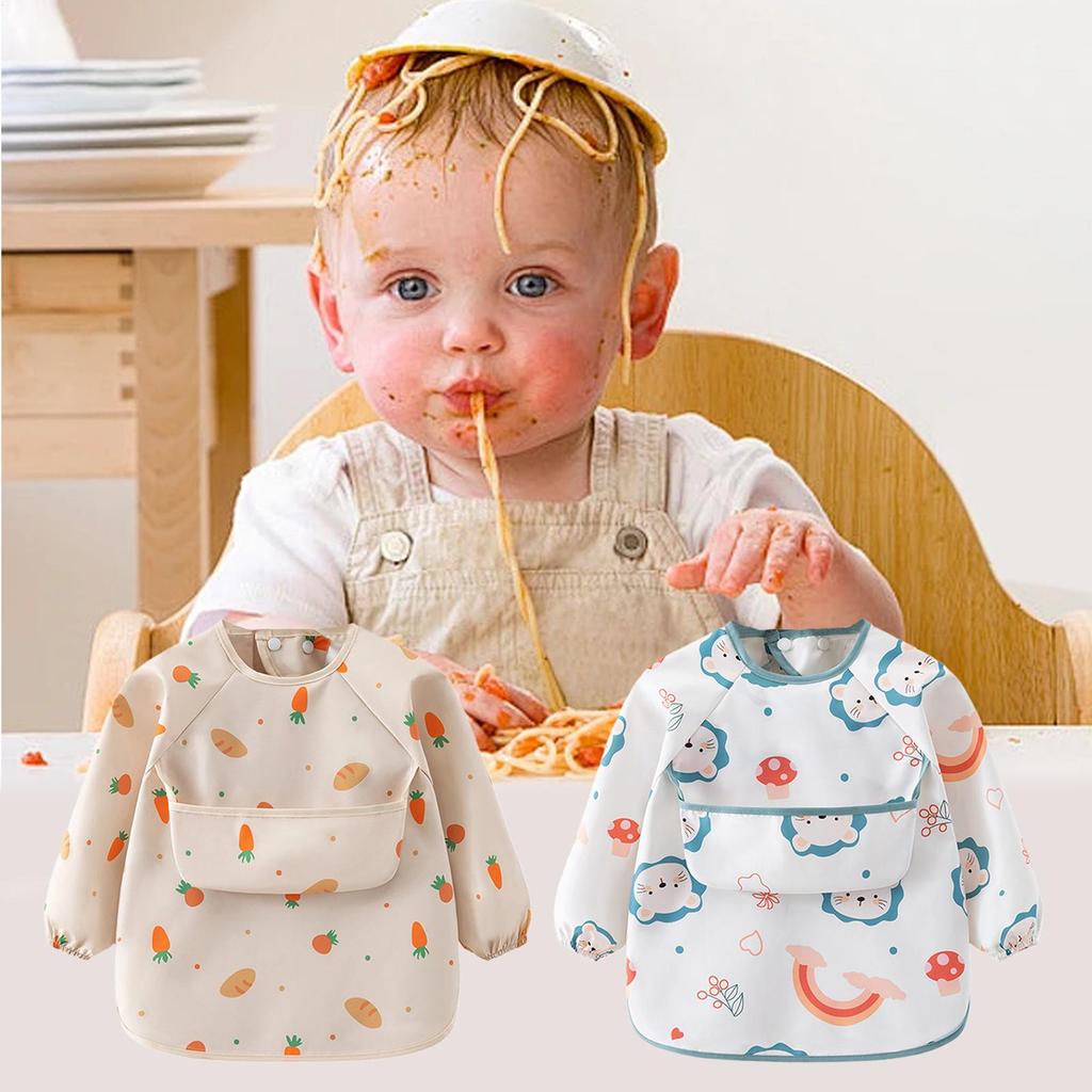 Barnmatningssmocka Bib Vattentät Långärmad Förkläde Risficka Matningsblus Småbarnsbhaklappar Helärmad Småbarnsätarskjorta