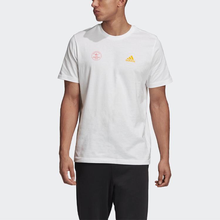 Adidas T Shirts Men's White Crew Neck Moderate Straight Fit (Unisex) T-Shirts GE4667