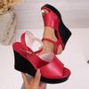 Women's Summer Wedge Thick-Soled Peep-Toe Roman Sandals With Ankle Strap, Fashionable Casual Footwear.