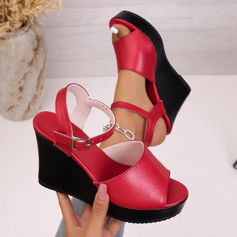 Women's Summer Wedge Thick-Soled Peep-Toe Roman Sandals With Ankle Strap, Fashionable Casual Footwear.