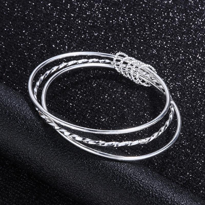 Three-Coil Pure Silver Plated Bracelet: Three Rings, Three Lives, Three Worlds Fashion Jewelry