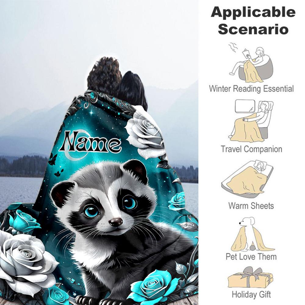 Little Raccoon Personalized Name Blanket Throw Customizable Blanket Comfortable Perfect for Office Chair Picnics Office Living Room