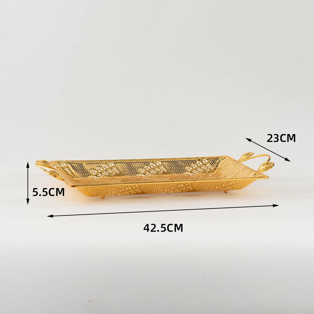 Long tray square gold hollow gift fruit and snack storage tray, restaurant snack candy and fruit tray storage containers