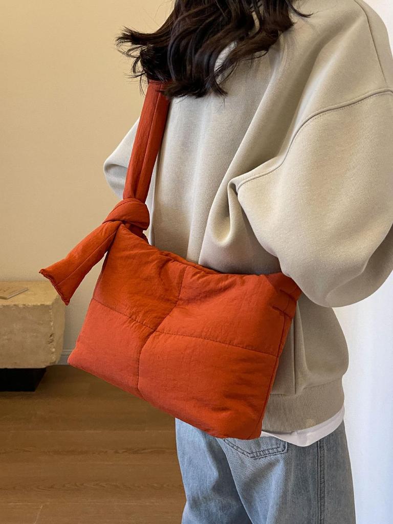 Korean Style Women's Cotton-Padded Crossbody Messenger Bag - Solid Color, Large Capacity
