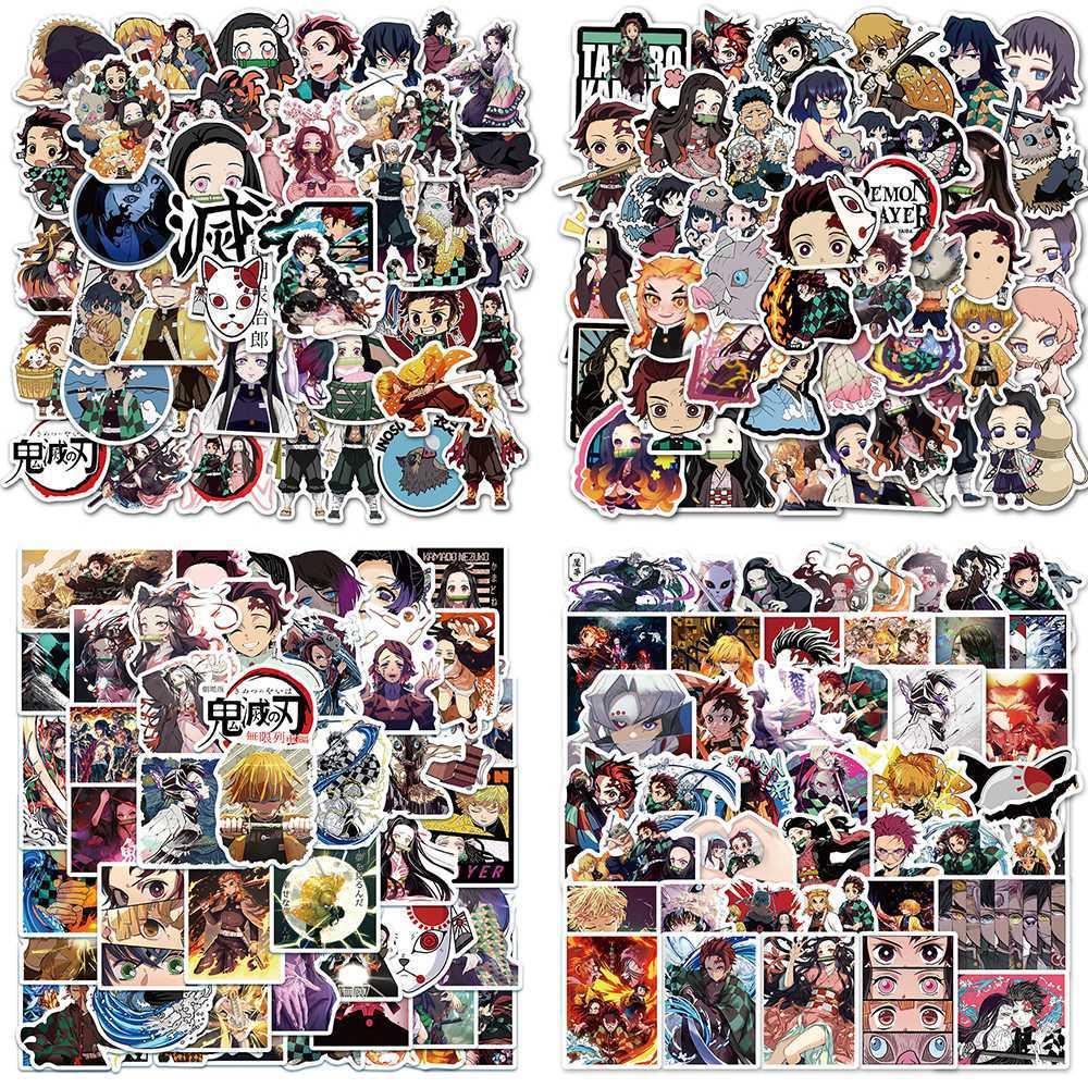 Colorful Anime Stickers Set 50pcs Ghost Blade Graffiti Decals For Luggage Skateboard Water Bottle