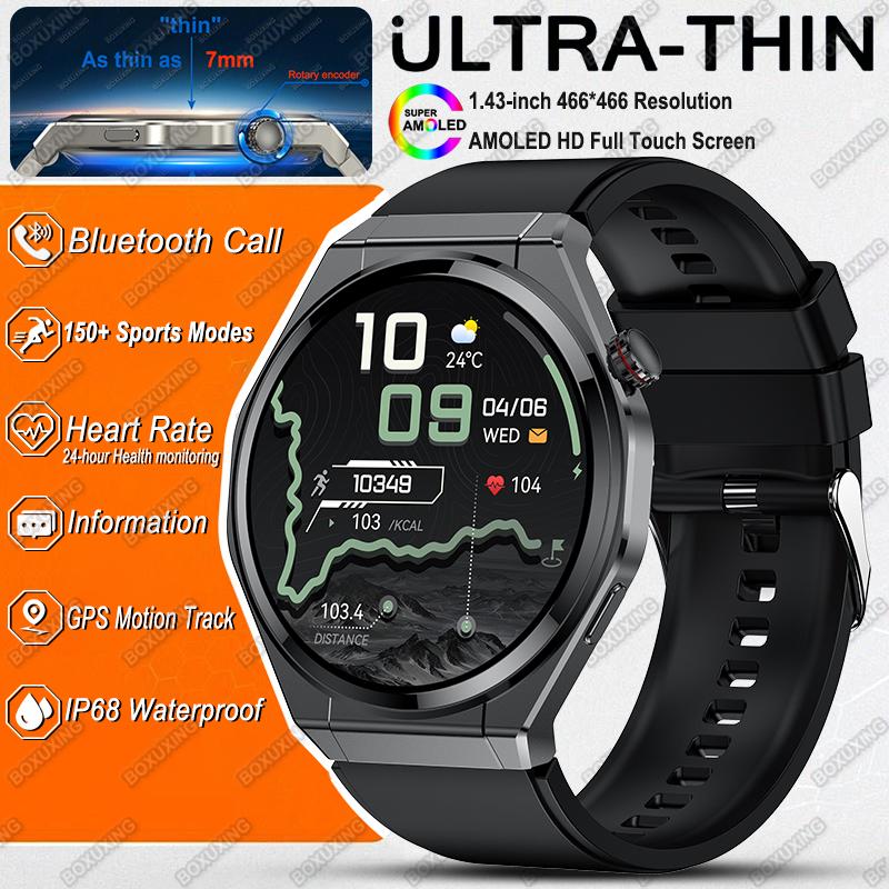 

New Ultra Thin Smart Watch Men HD AMOLED 150+Sports Health Monitor Bluetooth Call NFC IP68 Waterproof GPS Track Smartwatch Woman чорний