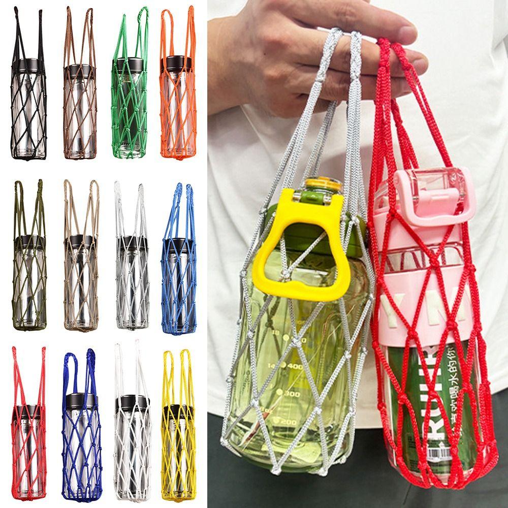 Hand Woven Water Cup Mesh Bag Manual Nylon Material Water Bottle Cover Weave Multiple Colors Pouch Visible Bag Water Cup Cover