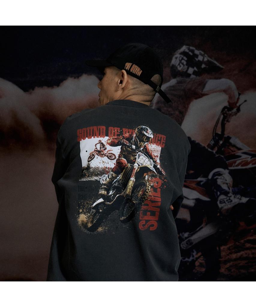 Silijeu Motorcycle Print Long Sleeve T-Shirt Satas26311Chx