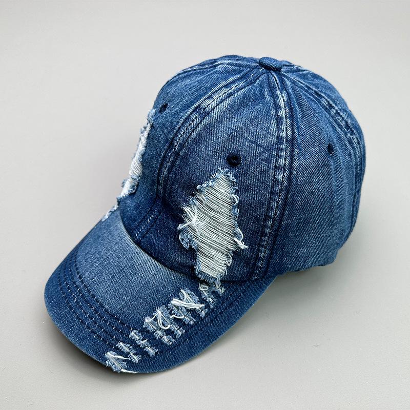 Versatile Fashion Embroidered Denim Letter Washed Sunshade Korean Baseball Cap Men'S And Women'S Trend Breathable