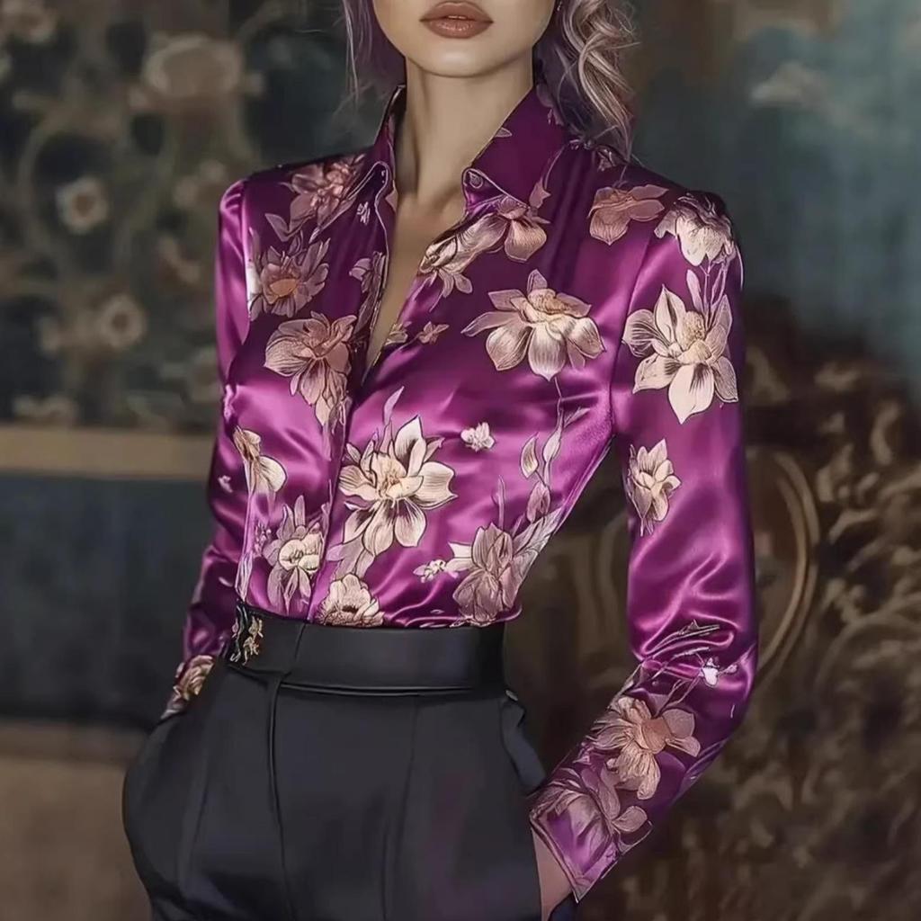 2026 Women's European & American Floral French-Look Long Sleeve Shirt