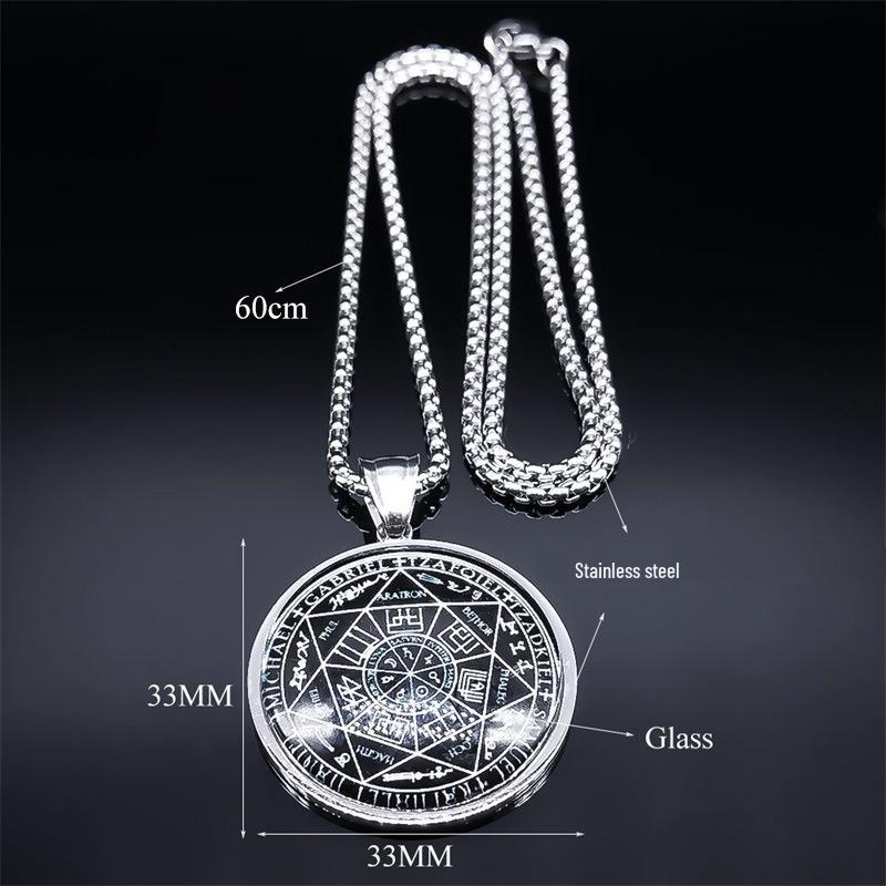 Stainless Steel Seven Archangels Glass Pendant Talisman Necklace