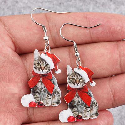 Adorable Christmas Cat Earrings Charms for Stage Performance Show Holiday Season