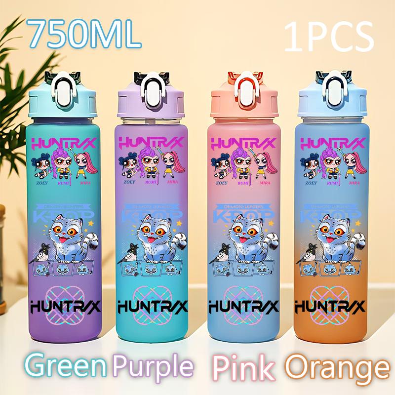 Kpop 750ML Dämonenjäger Wasserflasche K Pop Krieger Rumi Mira Zoey KPOP Trinkflasche Schule Huntrix Kürbis Plastik Wasserbecher