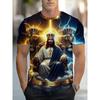Herren T-Shirt mit Allover-Print, Jesus & Löwe Grafik, Oberteile, lässig, Kurzarm, Rundhalsausschnitt, Sommer, Übergröße, Herren T-Shirts
