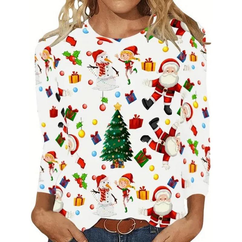 European and American Style Foreign Trade Women's Clothing Spring and Autumn New Casual Versatile High-quality Printed Long-sleeved T-shirt