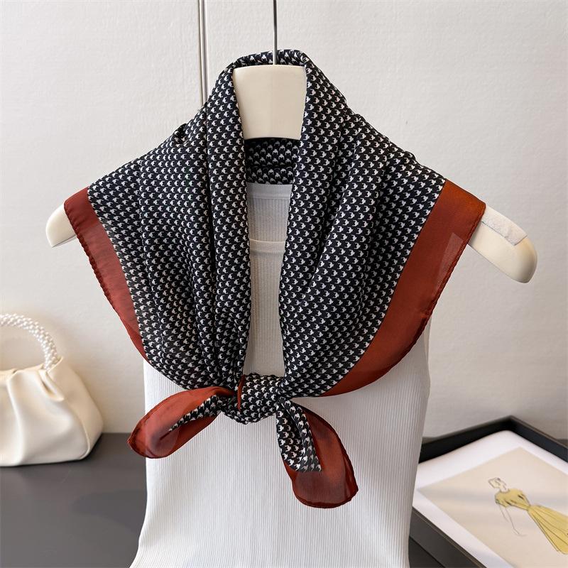Luxury plaid faux silk printed small square scarf shawl neck scarf high-end neck wrap headscarf for women