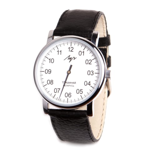 

LUCH Men s 38mm Mechanical Watch with Leather Band, Unique Design, Hand-Wound Russian Mechanical Watch, Caliber 1801.1H, White Dial & Black Band, Mech