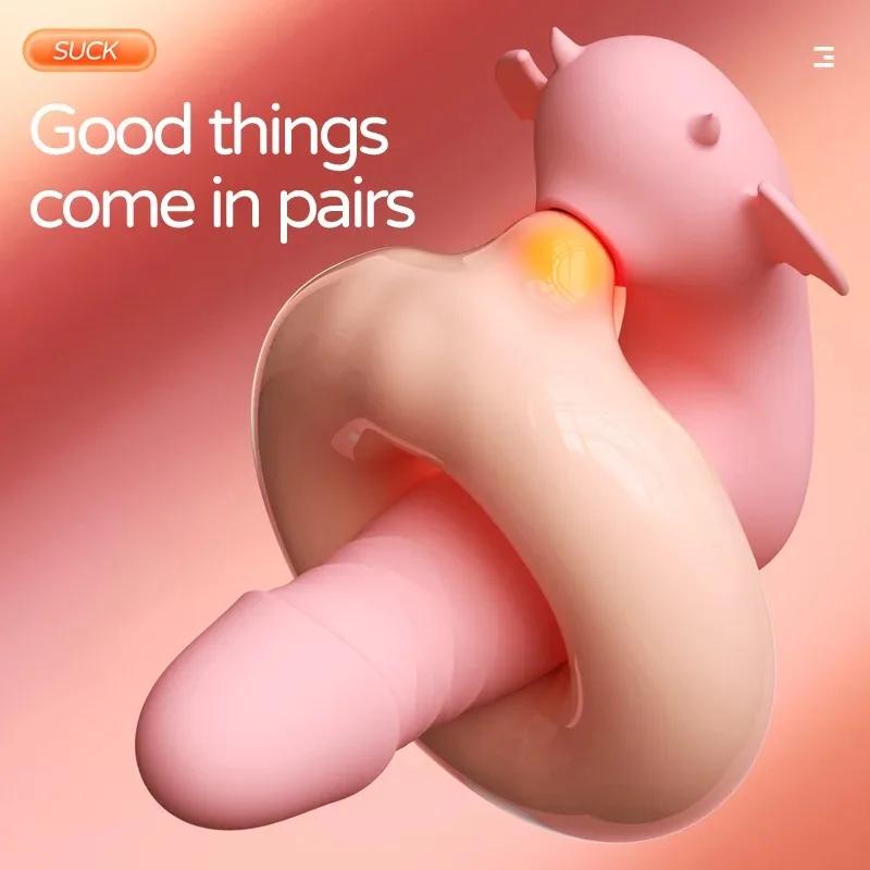APP Control Ropa Interior Vestible 9 Modos de Vibración y Succión Vibrador Dildo Telescópico Estimulador de Empuje Calefactor Juguete Sexual para Mujeres