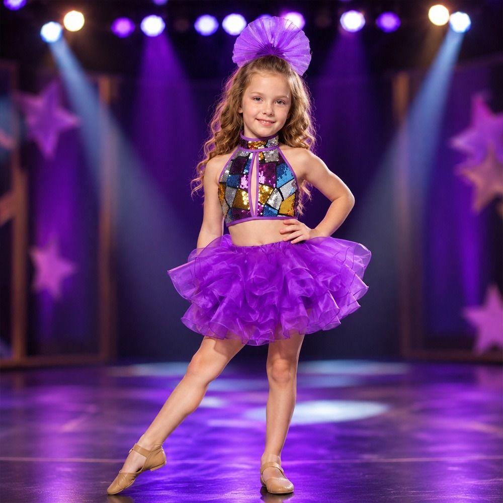 with Headwear Jazz Dance Costume Romantic Children Dance Outfit Stage Performance Costume Kids