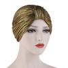 Chemo Cancer Hat Cap Pleated Turban Women Stretch Knotted Shiny Muslim Headscarf