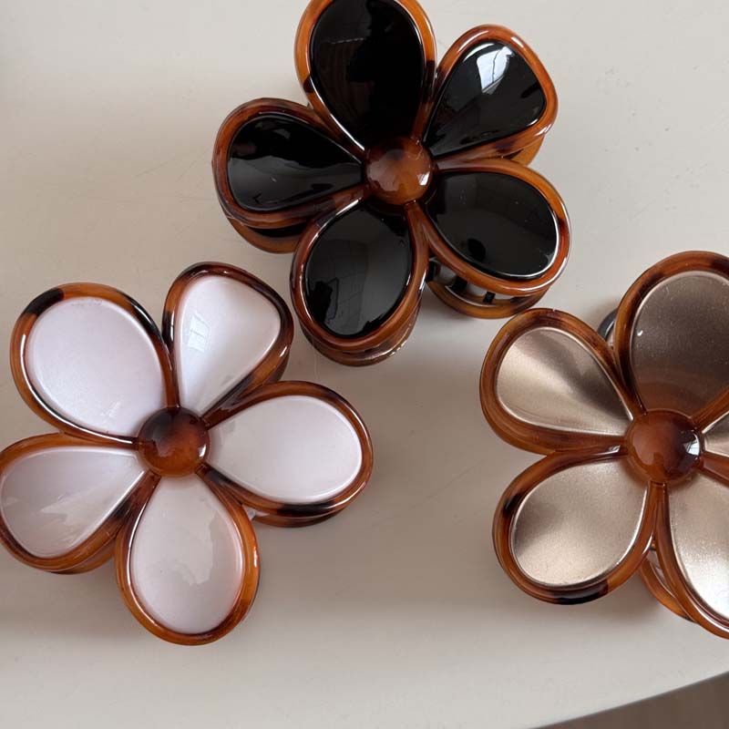 Vintage Brown Color Flower Grab Clips For Women Elegant Acrylic Shark Clip Hair Claws Barrettes Lady Party Hair Pins Accessories