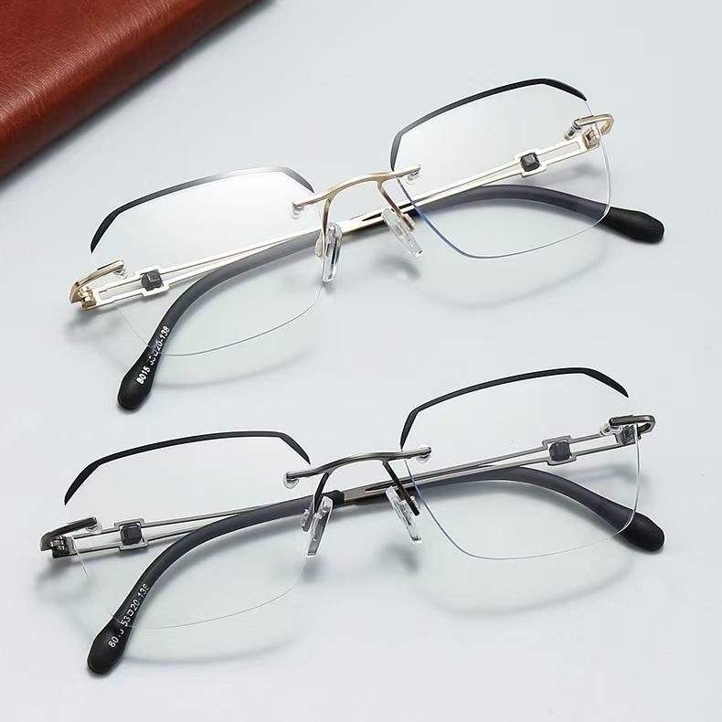 Anti-Blue Reading Glasses Fashion High Definition Metal Frameless Sven Reading Glasses Business Temperament Men