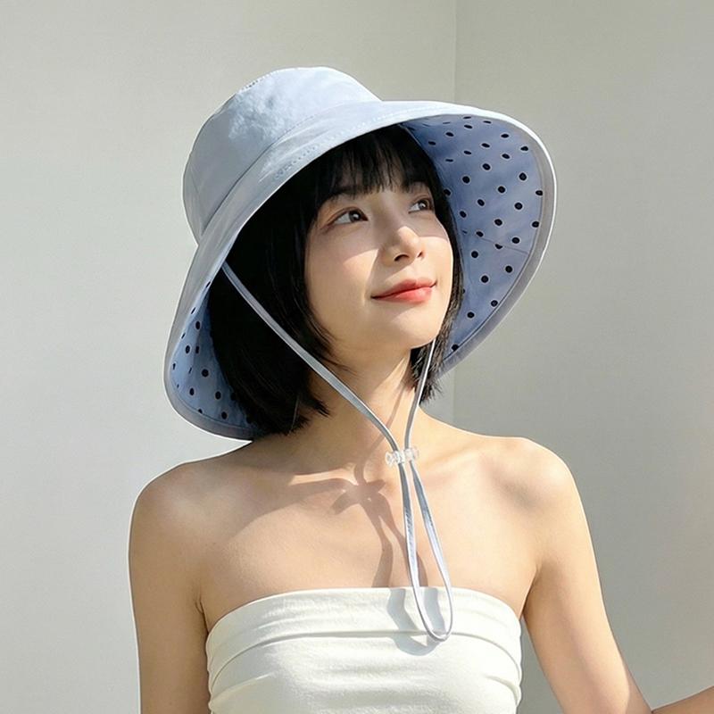Japanese style polka dot large eave fisherman hat, spring and summer outdoor travel sun hat, women's casual sun hat