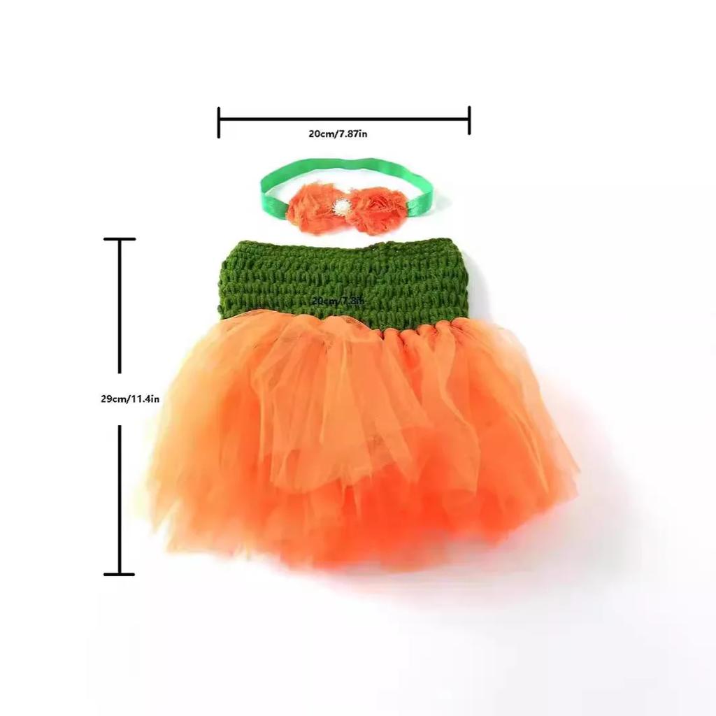 Baby Tutu Dress Princess Dress Orange Green Dress with Headpiece Set Cute Children's Halloween Ballet Dress New Summer Skirt