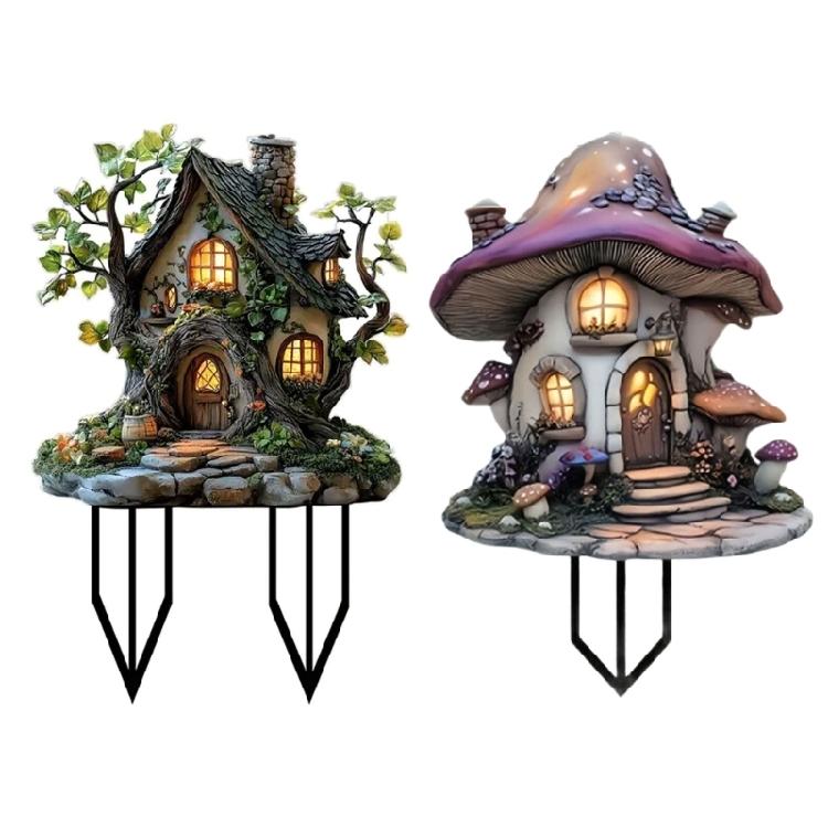 Resins Squirrels House Lawn Stake for Backyard Patios Decoration Easy Ground Insertion Outdoor Garden Decoration