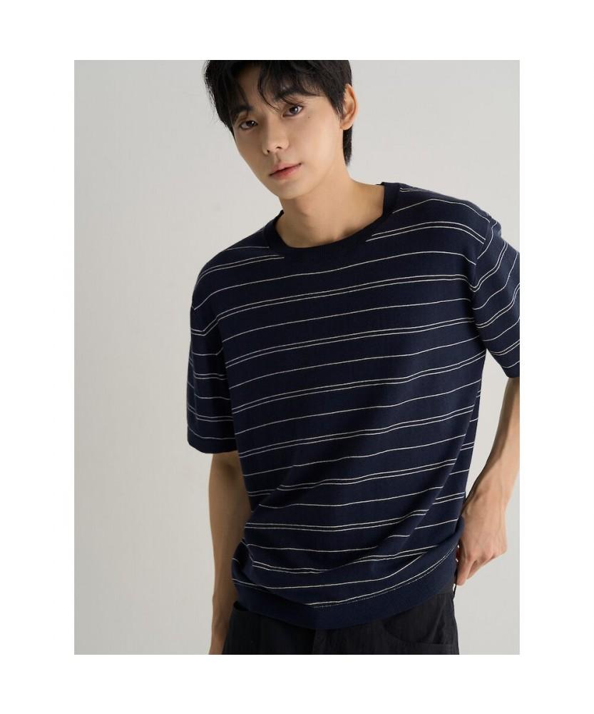 8SECONDS Striped Round Knit Pullover Navy