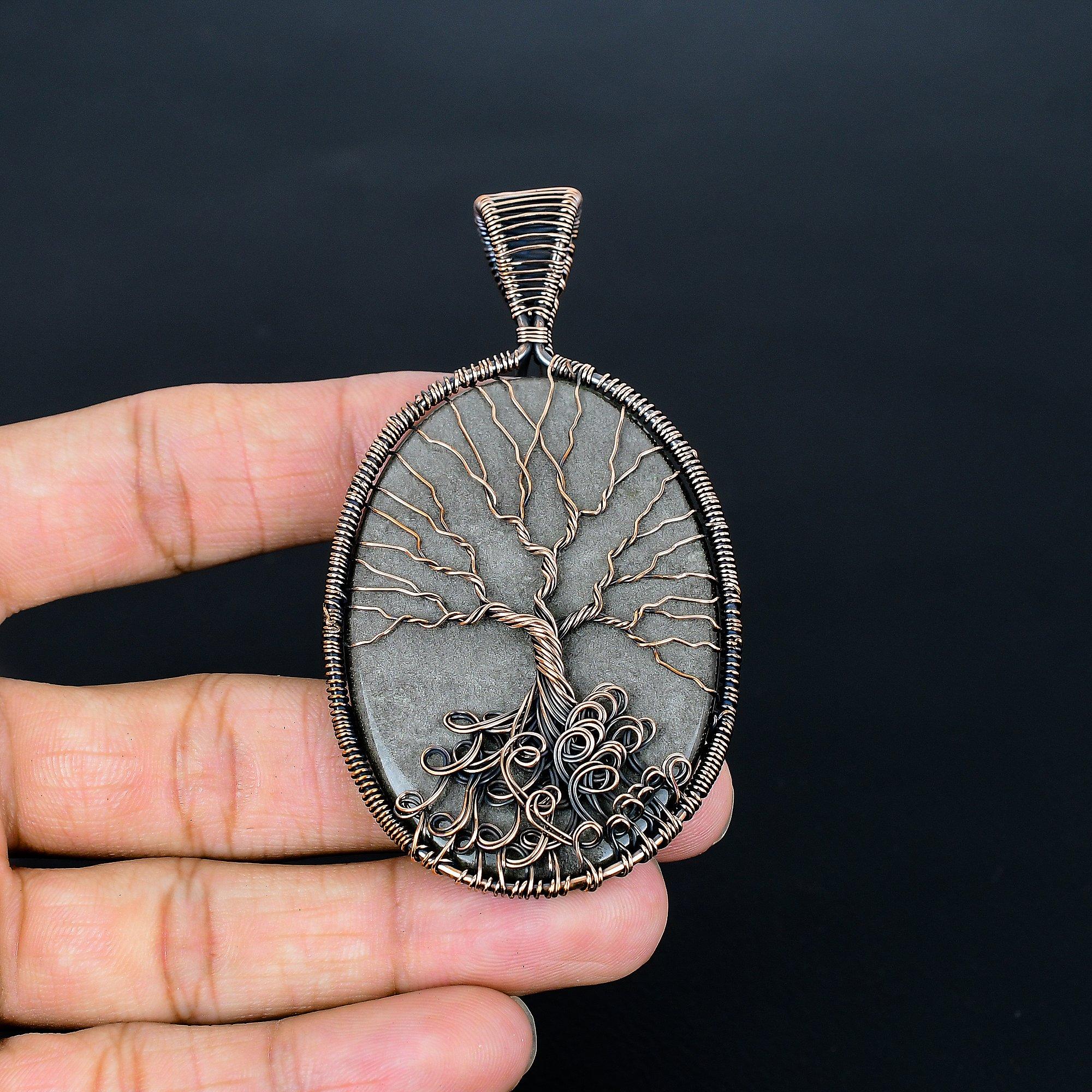 

Tree Of Life Obsidian Eye 999 Copper Wire Wrap Pendant, Handmade Gemstone Pendant Jewelry, Gifts For Wife Brand New Pendant 3.35 Inches