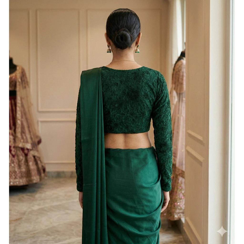 Dark Green Beautiful Embroidery Blouse Indian Bollywood Round Neck Ethnic Choli