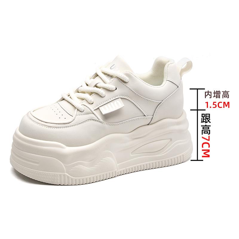 Women s casual single shoes 7CM thick sole height increasing white shoes women s shoes versatile sports and casual board shoes 34