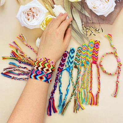 Woven Friendship Bracelets for Kids Girls Wowen, 12 Pack Handmade Adjustable Friendship Bracelet with Knot, Multicolor Braided Bracelets for End of