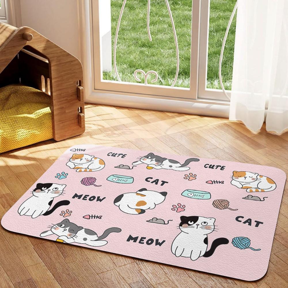 VIKAMA Cartoon Cat Pet Eating Mat, Cat & Dog Bowl Pad, Beds For Home Decor, Non-Slip, Strong Absorbency, Durable & Easy To Clean 80cm by 120cm