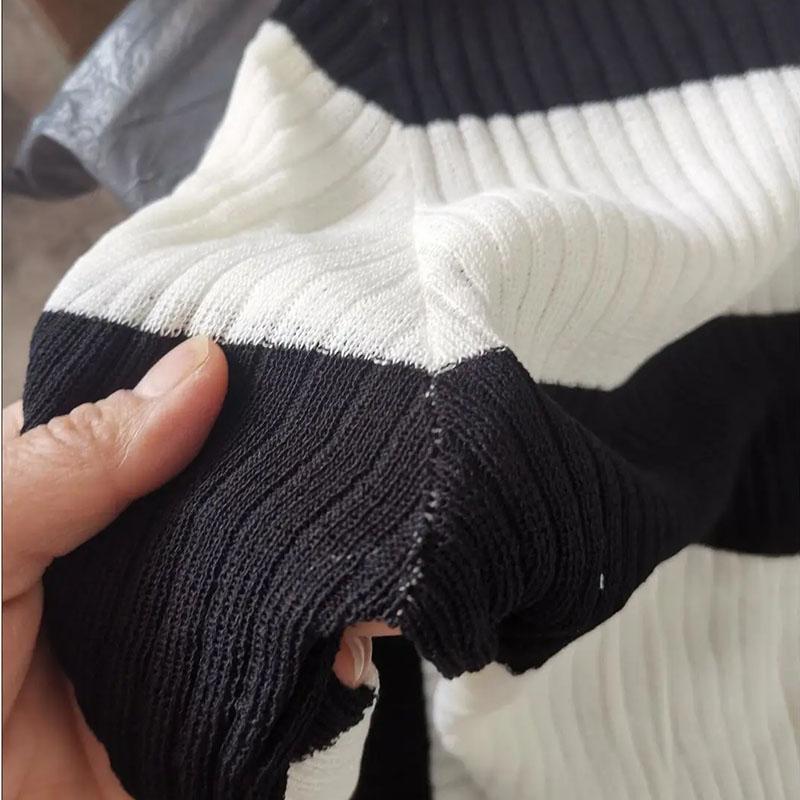 Pruhovaný zkrácený tenký pletený svetr s dlouhým rukávem Dámský ležérní top s kulatým výstřihem Jednoduché spodní tričko Y2k Pulovry Korejská móda