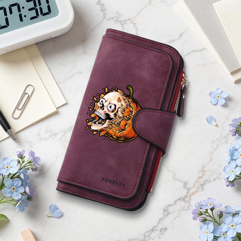 Halloween Skull Pumpkin Pattern Multi Slot Purse Forever Series Fashion Long Wallet