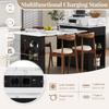 Kitchen Island with Casters, Extendable Dining Table with Foldable Tabletop, Bar Table with Power Strips and Hooks (black)