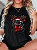 Ladies' Christmas Cat T-shirt Adorable with A Christmas Hat and Antlers Perfect for Holiday Parties Harajuku Short Sleeve Casual