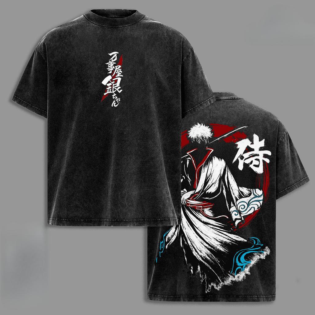 GINTAMA Anime Printed T-shirt Sakata Gintoki Tshirt For Men's Clothing Vintage Washed Oversized T Shirt Tops