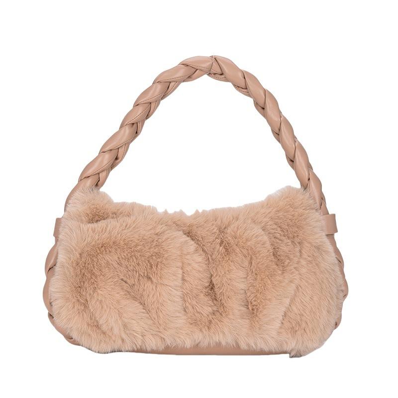 

Плетеная сумка под мышку, нишевая пушистая сумка, женская новая универсальная высококлассная плюшевая сумка через плечо one size fits all