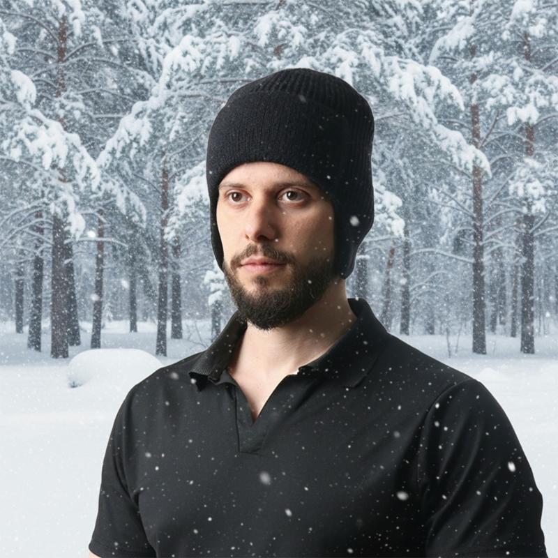 Knit Brimless With Solid Color Earflaps Design Soft Acrylic Winter Pullover Hat For Unisex Adults Teens Daily Cycling Wear